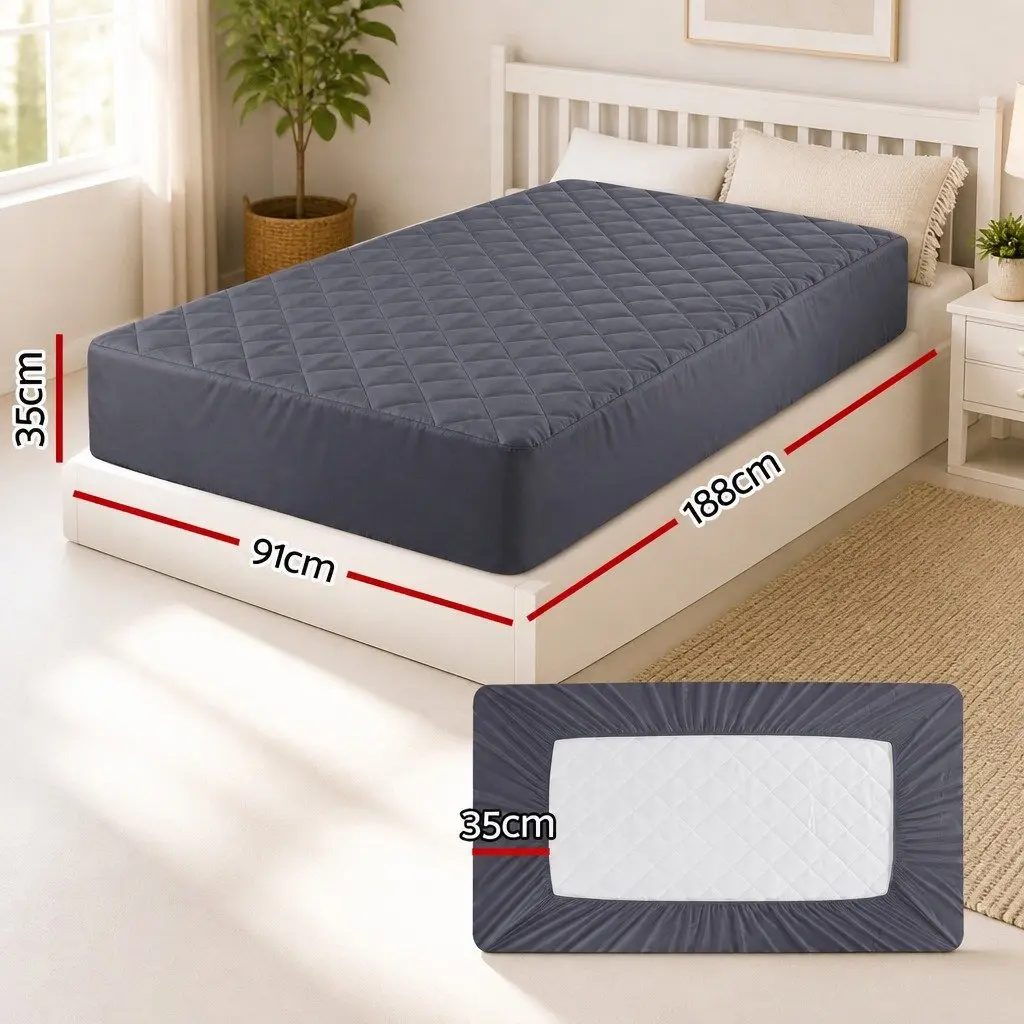 Single Mattress Protector Microfiber Grey 35cm Deep Pocket Fitted Water-Resistant Elastic Skirt