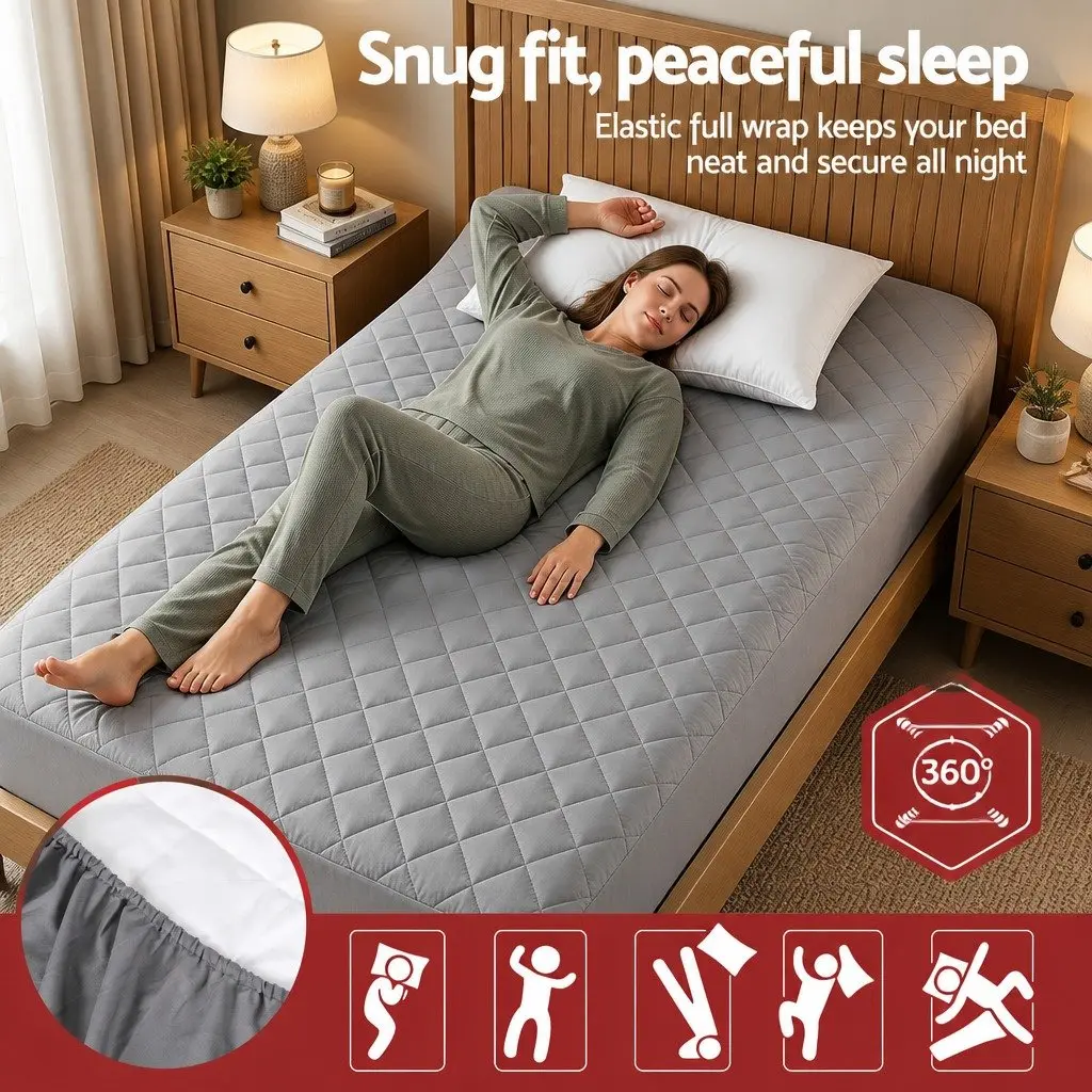 Single Mattress Protector Microfiber Grey 35cm Deep Pocket Fitted Water-Resistant Elastic Skirt