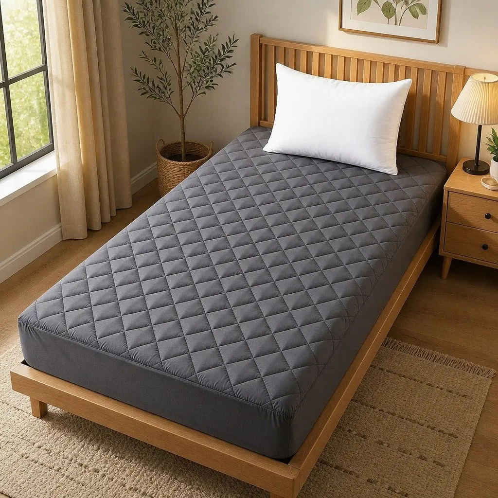 Single Mattress Protector Microfiber Grey 35cm Deep Pocket Fitted Water-Resistant Elastic Skirt