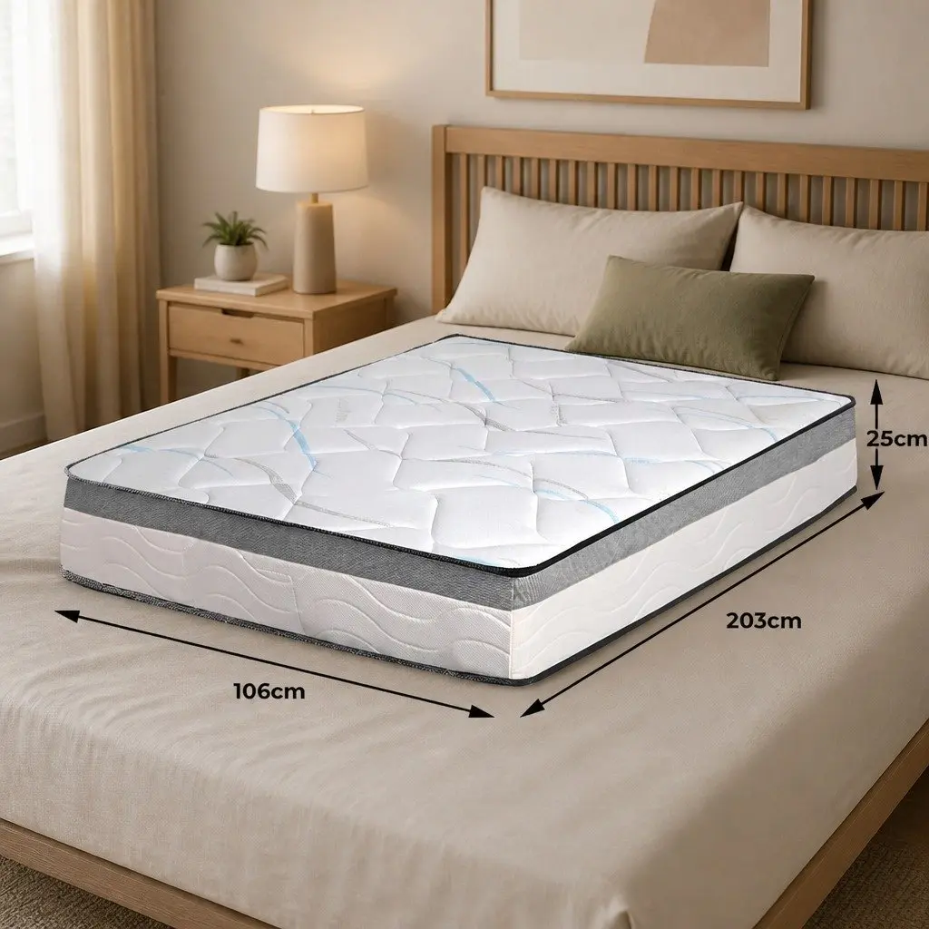King Single Pocket Coil Mattress 25cm White Hypoallergenic Comfort Sleep Support