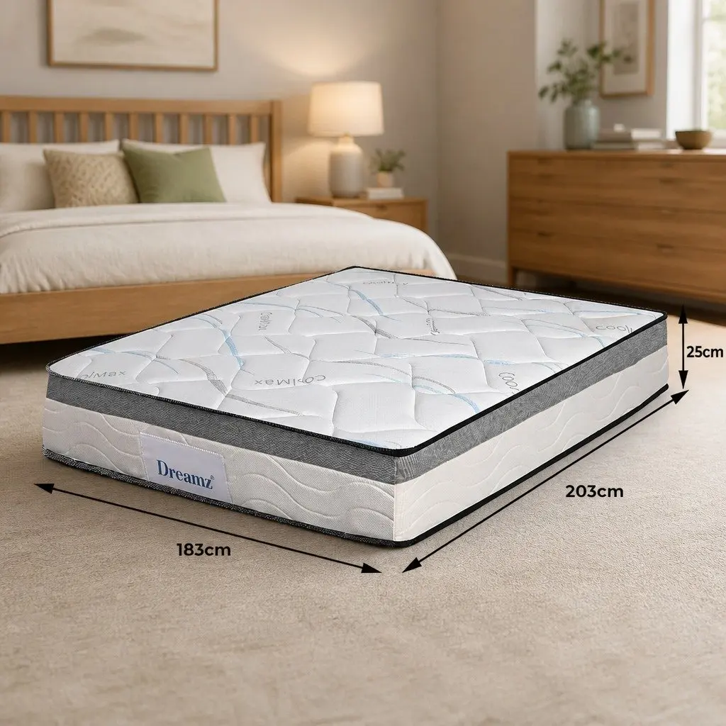 Spring Mattress King Pocket 25cm White High-Density Foam Comfort Support