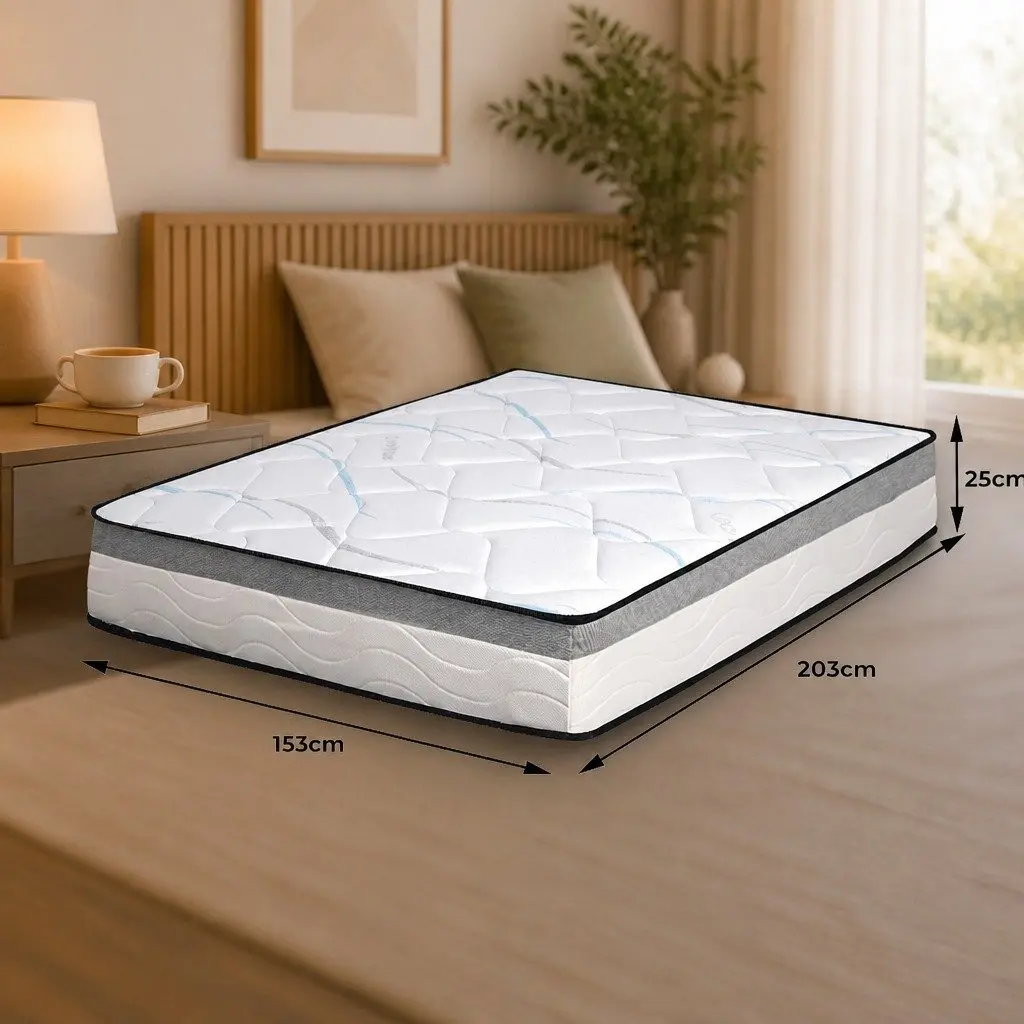 Queen Spring Mattress Pocket Coil 25cm Hypoallergenic White