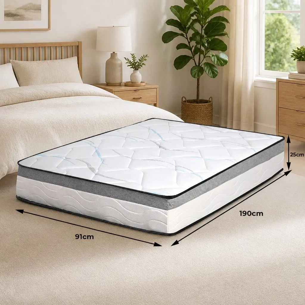 Single Pocket Coil Mattress 25cm Thick Medium Firm Support White