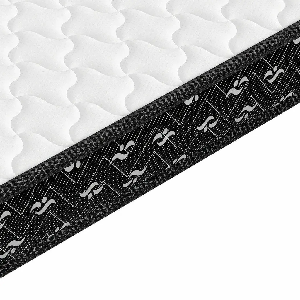 King Size Mattress Bonnell Springs 16cm Thick Medium Soft White and Black Knitted Fabric Hypoallergenic Support