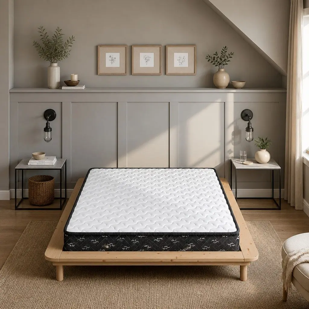 King Size Mattress Bonnell Springs 16cm Thick Medium Soft White and Black Knitted Fabric Hypoallergenic Support