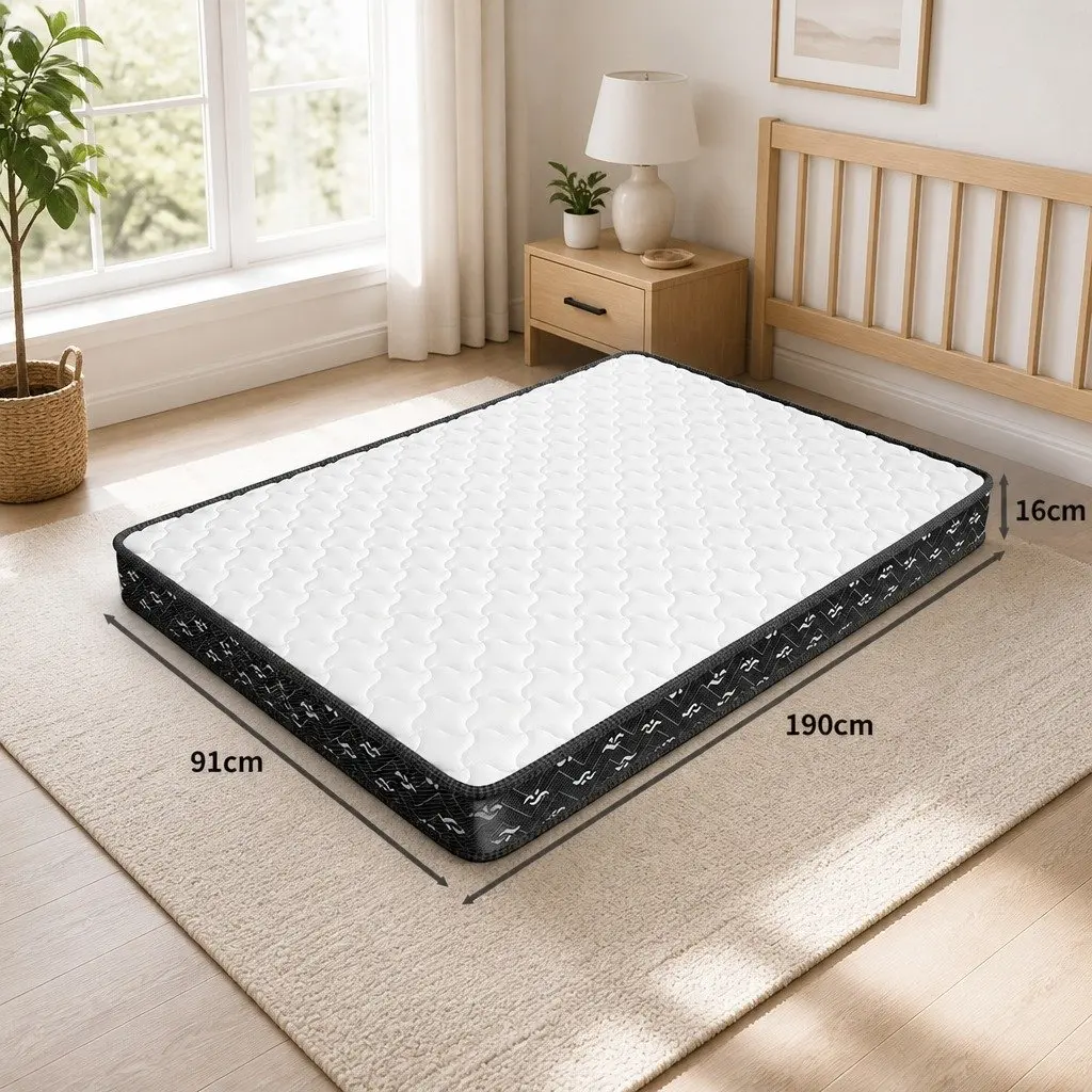 Single Mattress Bonnell Coil 16cm Thick White and Black