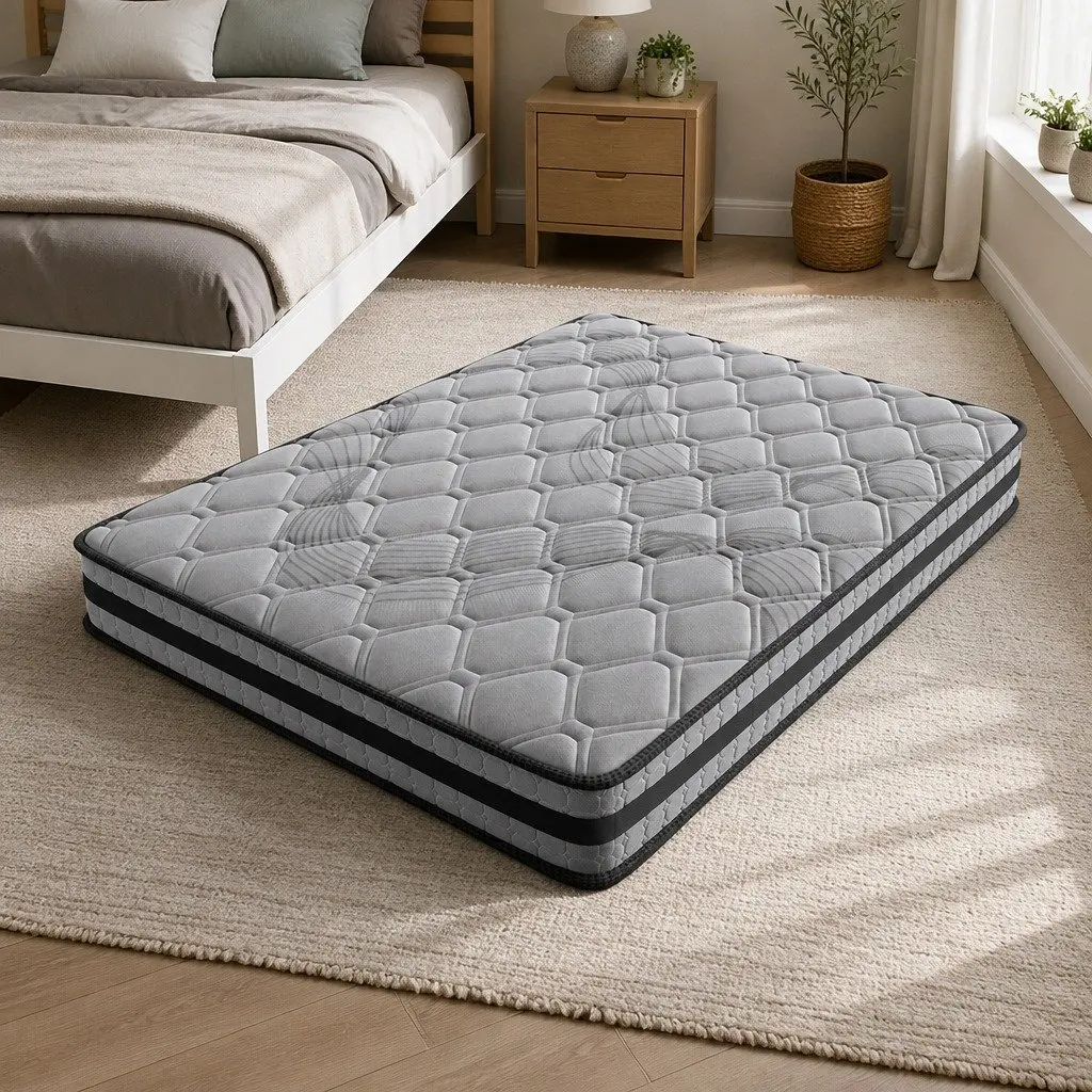 Queen Pocket Coil Spring Mattress Medium Firm Support 203cm x 153cm Grey