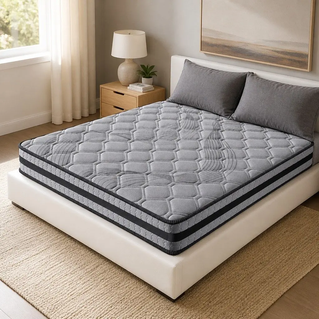Queen Pocket Coil Spring Mattress Medium Firm Support 203cm x 153cm Grey