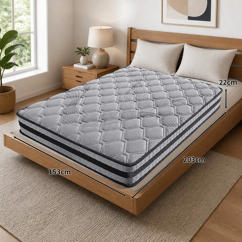 Queen Pocket Coil Spring Mattress Medium Firm Support 203cm x 153cm Grey