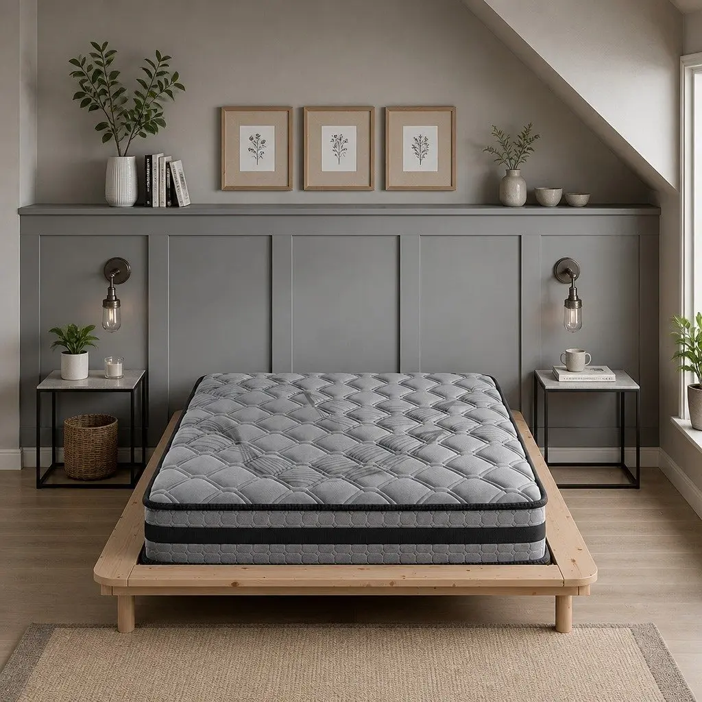 Queen Pocket Coil Spring Mattress Medium Firm Support 203cm x 153cm Grey