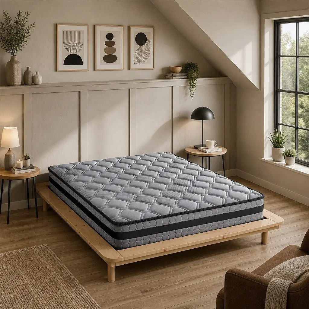 Queen Pocket Coil Spring Mattress Medium Firm Support 203cm x 153cm Grey