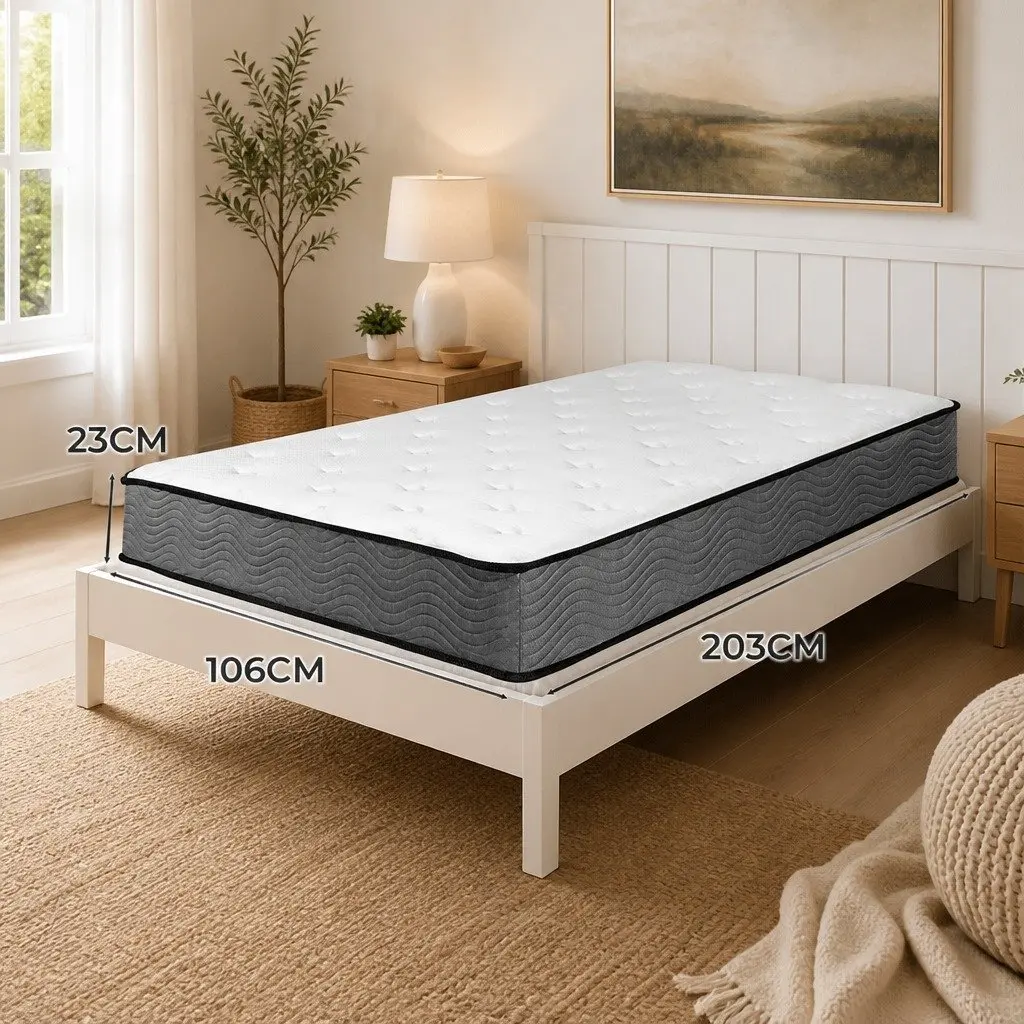 King Single Spring Mattress 6-Zone Pocket Coil 203cm x 106cm x 23cm Extra Firm White