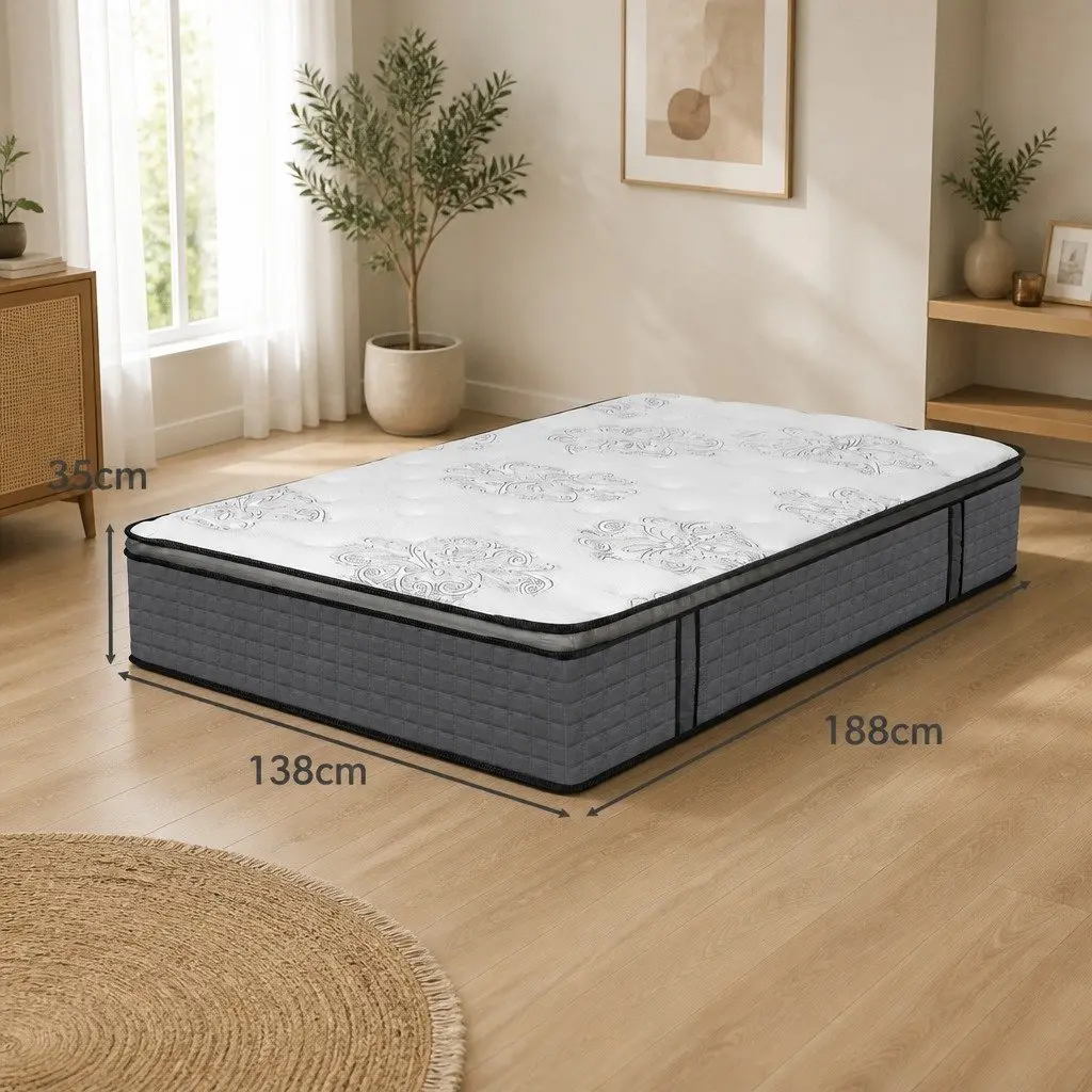 Double Spring Mattress Pocket Egg Crate Foam Medium Firmness Double 188cm x 138cm White