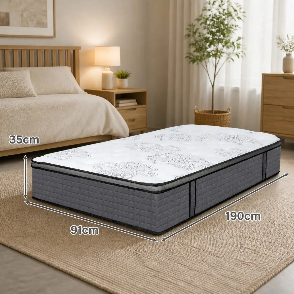 Single Spring Mattress Pocket Coil Egg-Crate Foam Medium Firmness 190cm x 91cm White