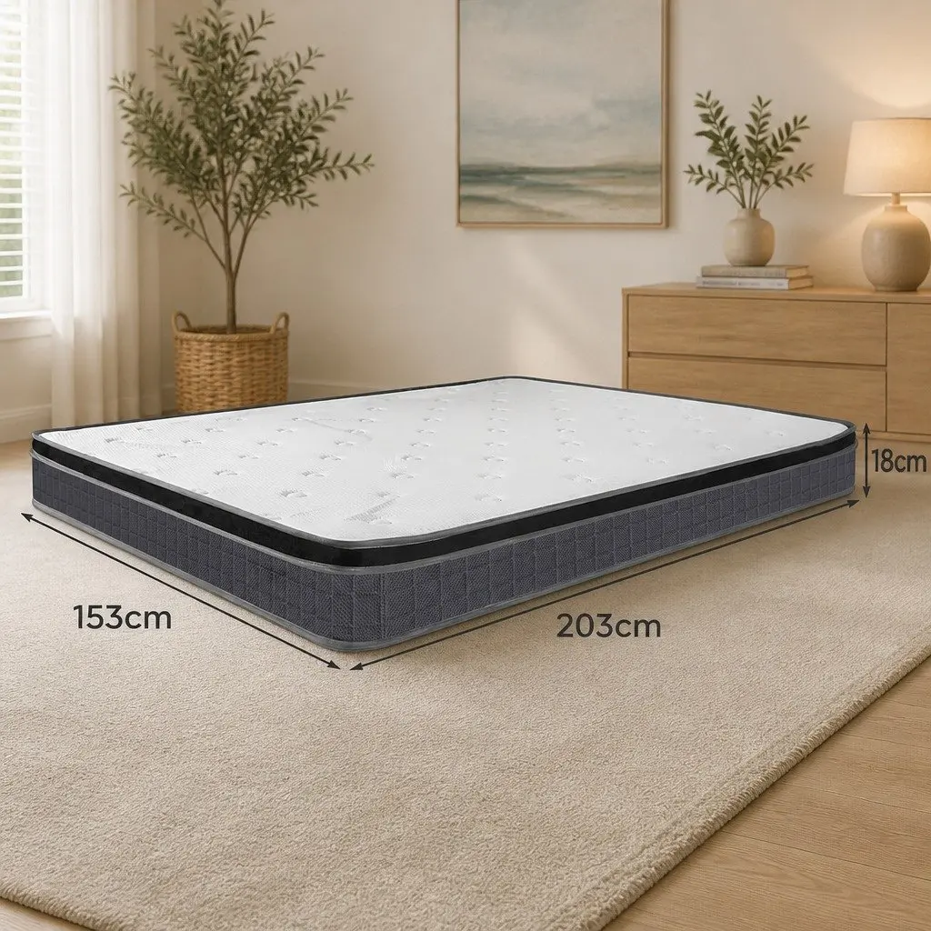 Queen Size Bonnell Coil Spring Mattress Medium Firmness 18cm White
