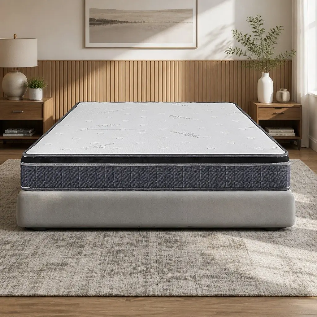 Queen Size Bonnell Coil Spring Mattress Medium Firmness 18cm White