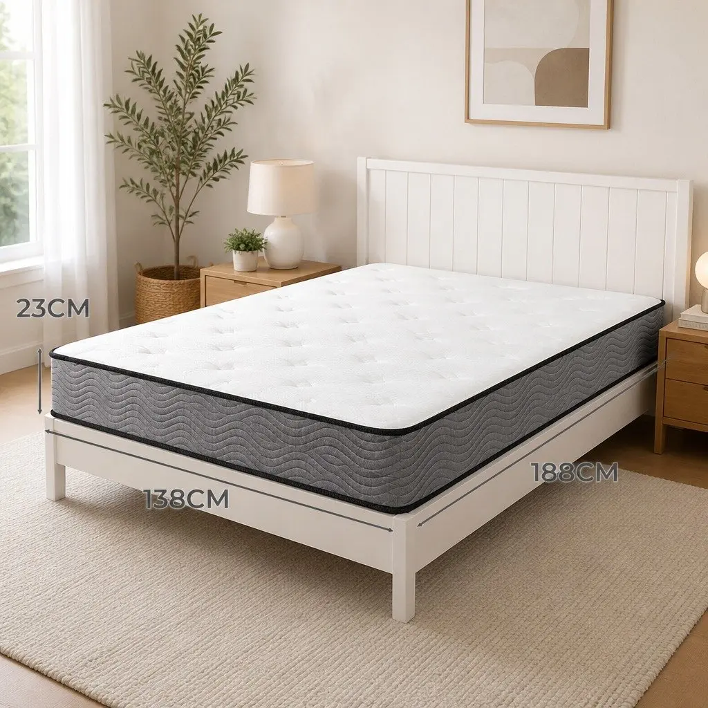 Pocket Spring Mattress 6-Zone Support Extra Firm Double Size 188cm x 138cm White