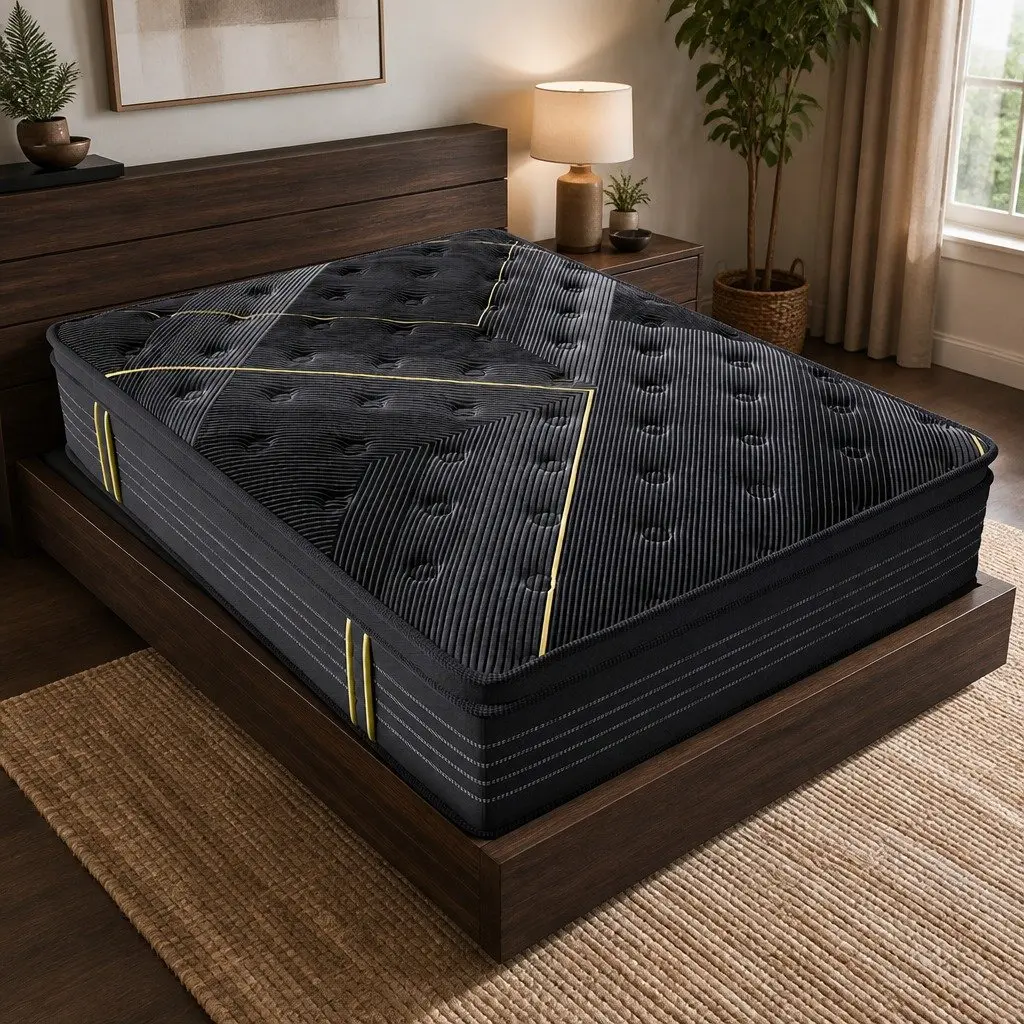 Spring Mattress Bamboo Charcoal Euro Top Double Bed Pocket Coil Support Black 188cm L x 138cm W 35cm Thickness