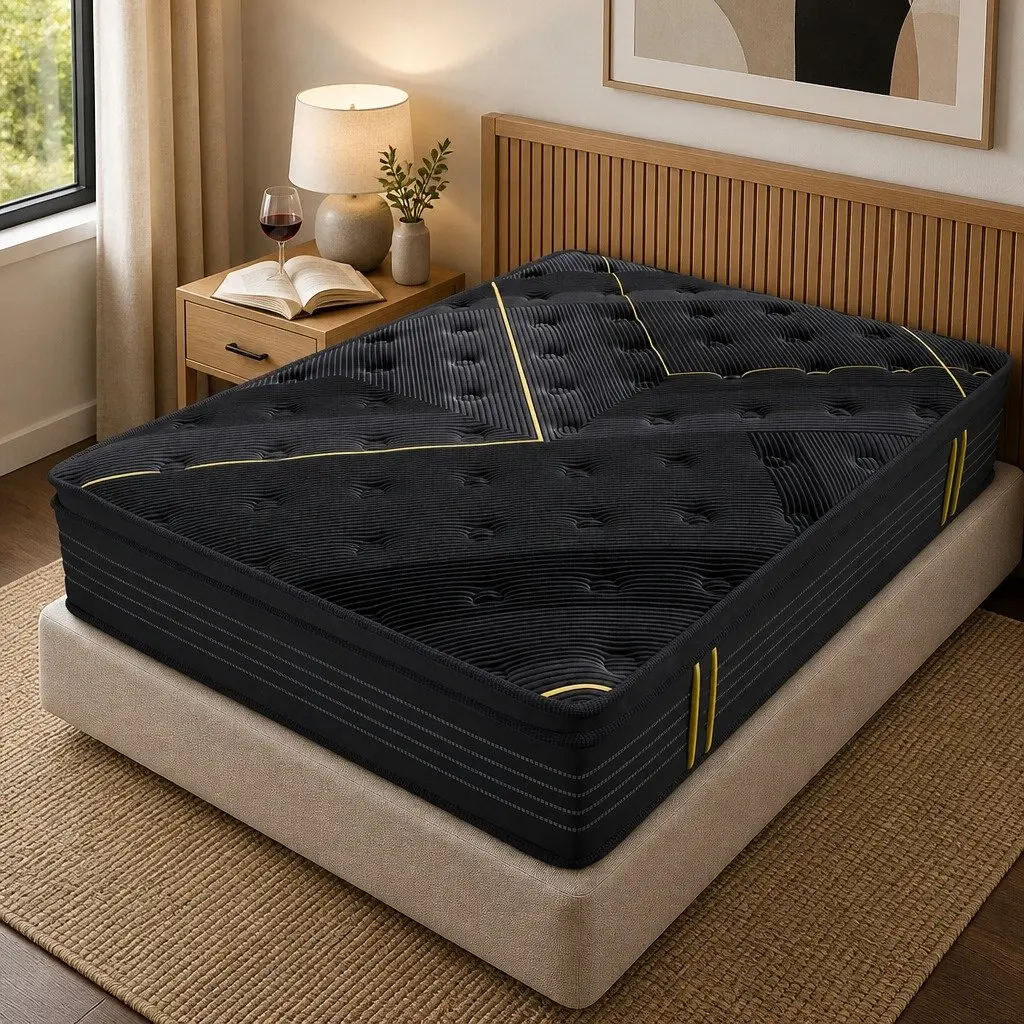 Spring Mattress Bamboo Charcoal Euro Top Double Bed Pocket Coil Support Black 188cm L x 138cm W 35cm Thickness