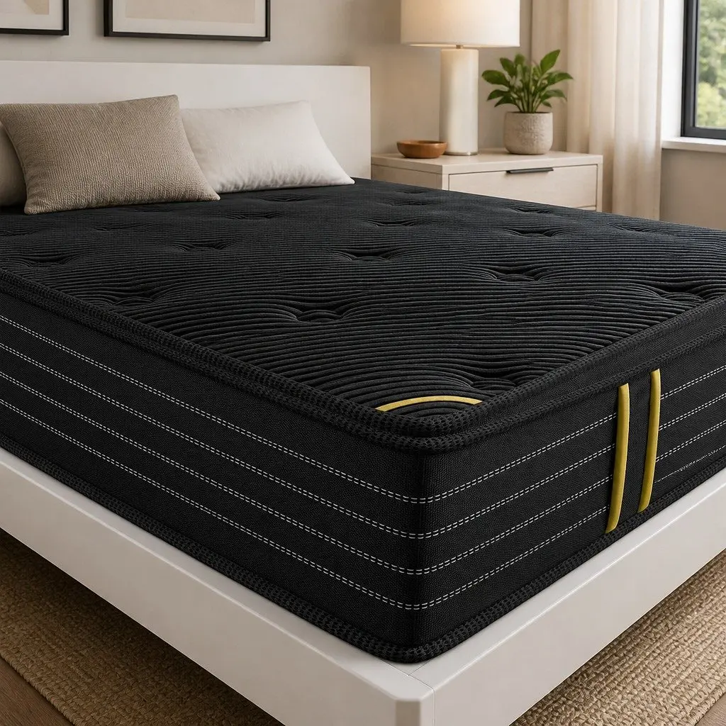 Spring Mattress Bamboo Charcoal Euro Top Double Bed Pocket Coil Support Black 188cm L x 138cm W 35cm Thickness
