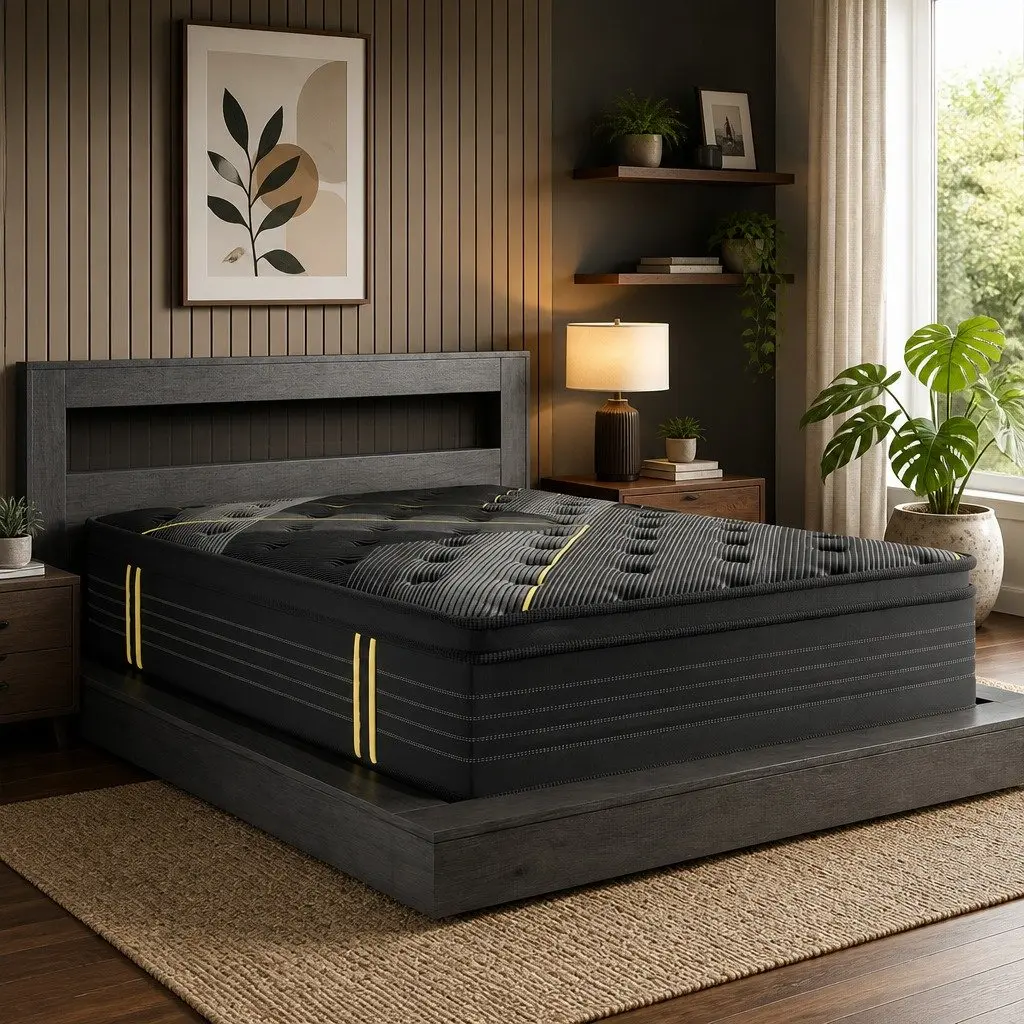 Spring Mattress Bamboo Charcoal Euro Top Double Bed Pocket Coil Support Black 188cm L x 138cm W 35cm Thickness