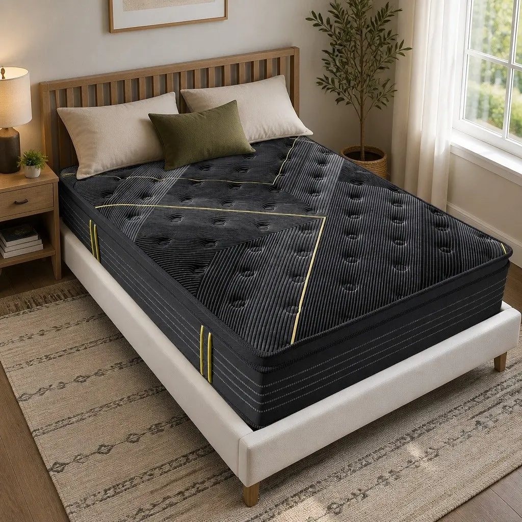 King Spring Mattress Bamboo Charcoal Pocket Coil Euro Top 203cm x 183cm Black