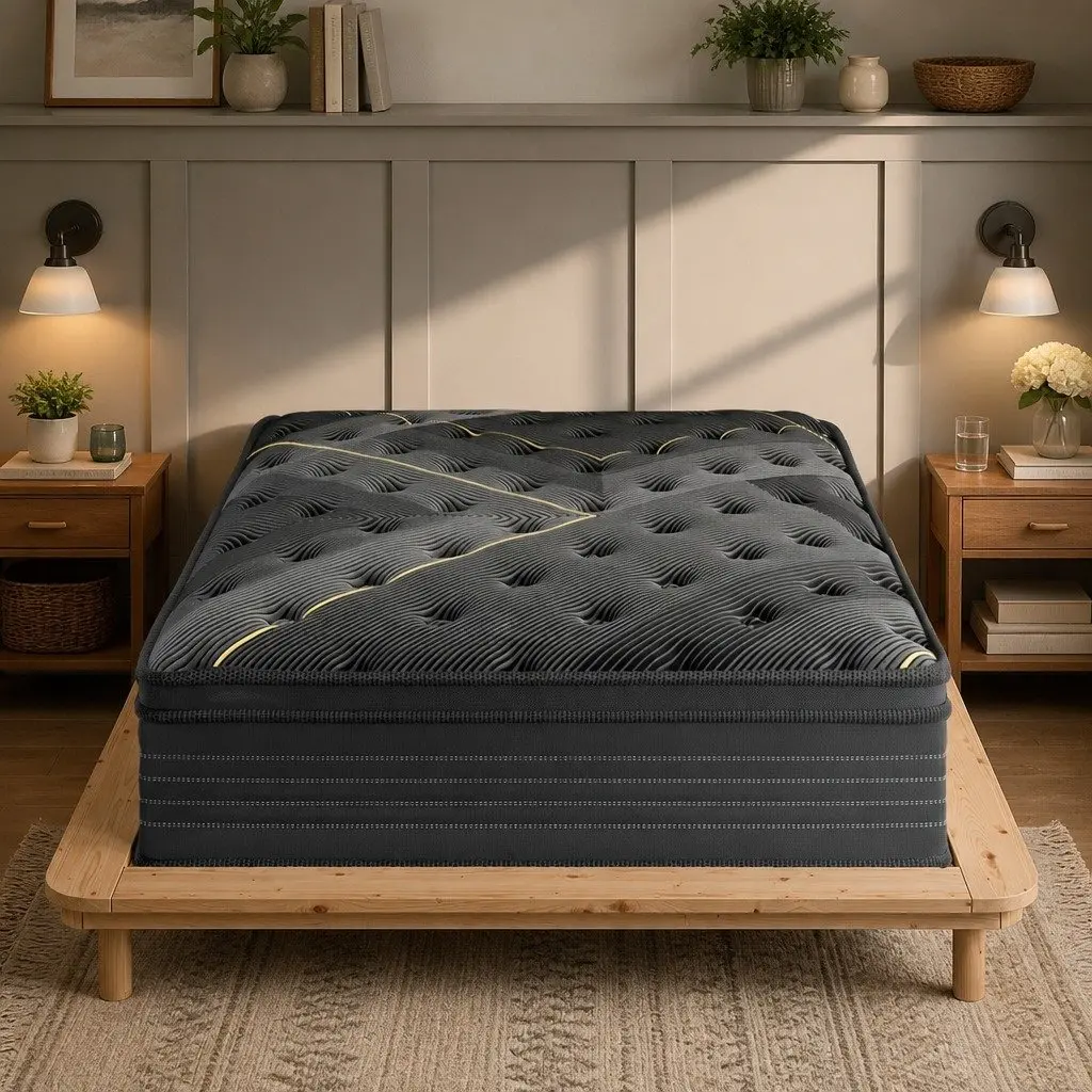 King Spring Mattress Bamboo Charcoal Pocket Coil Euro Top 203cm x 183cm Black