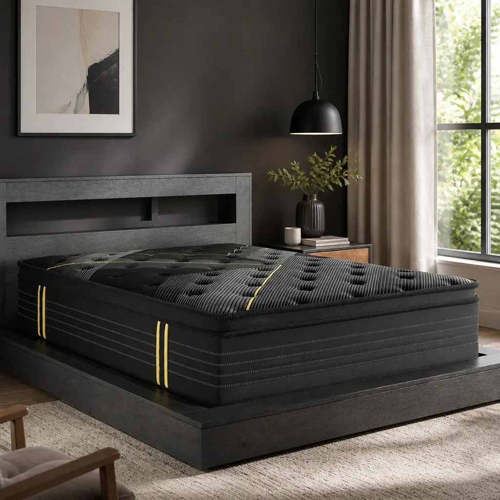 King Spring Mattress Bamboo Charcoal Pocket Coil Euro Top 203cm x 183cm Black