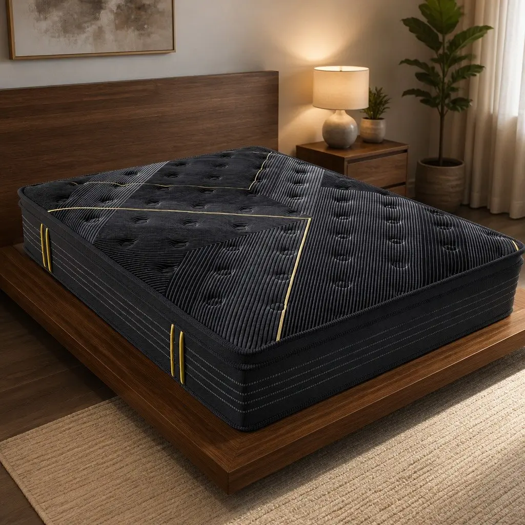 Queen Mattress Bamboo Charcoal Foam Pocket Spring Support Black 203cm x 153cm x 35cm