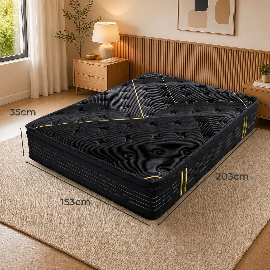 Queen Mattress Bamboo Charcoal Foam Pocket Spring Support Black 203cm x 153cm x 35cm
