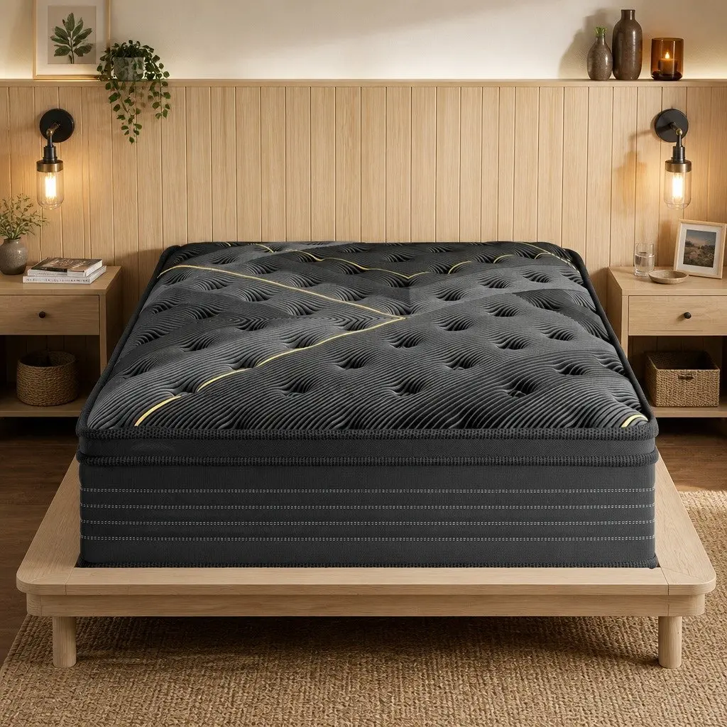 Queen Mattress Bamboo Charcoal Foam Pocket Spring Support Black 203cm x 153cm x 35cm