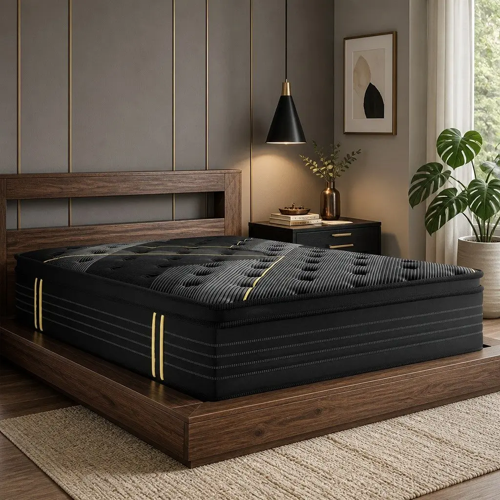 Queen Mattress Bamboo Charcoal Foam Pocket Spring Support Black 203cm x 153cm x 35cm