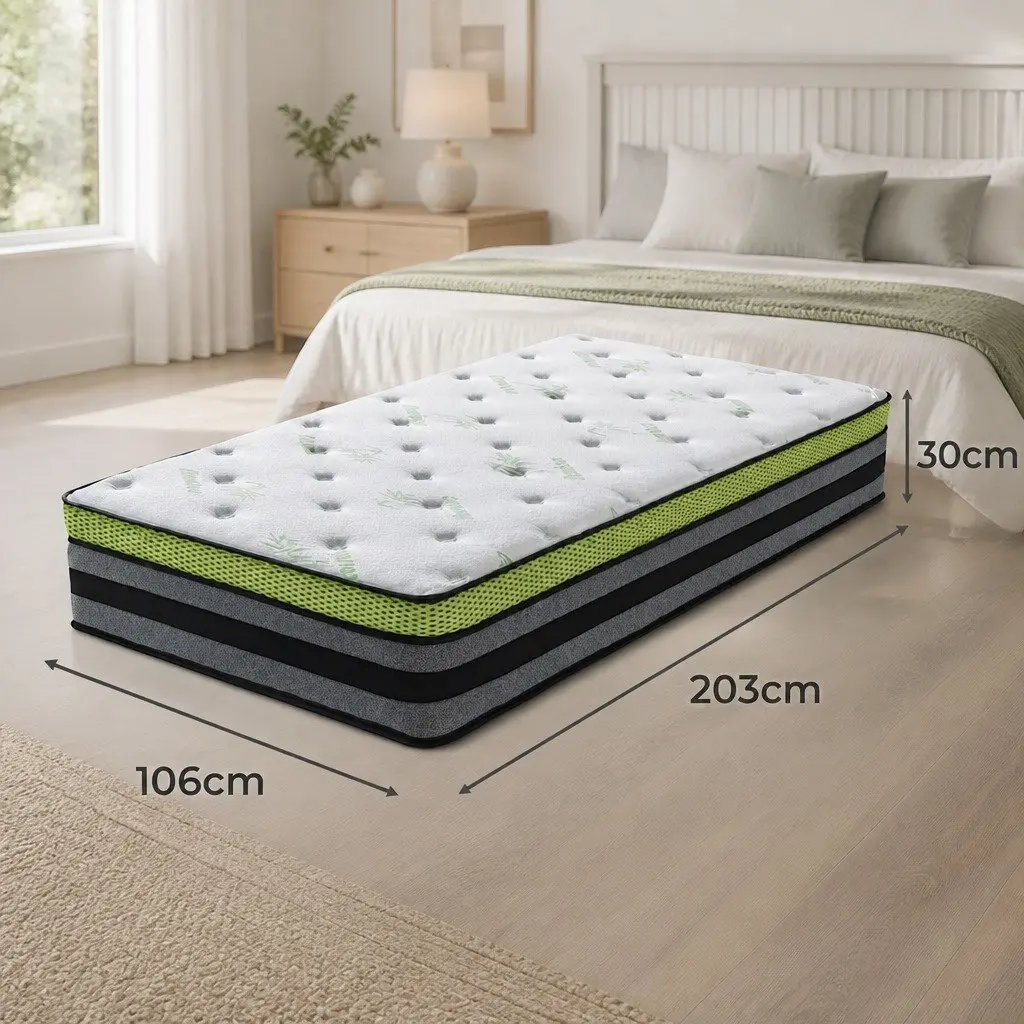 King Single Cooling Mattress Pocket Spring 7-Zone Medium-Firm Support Bed