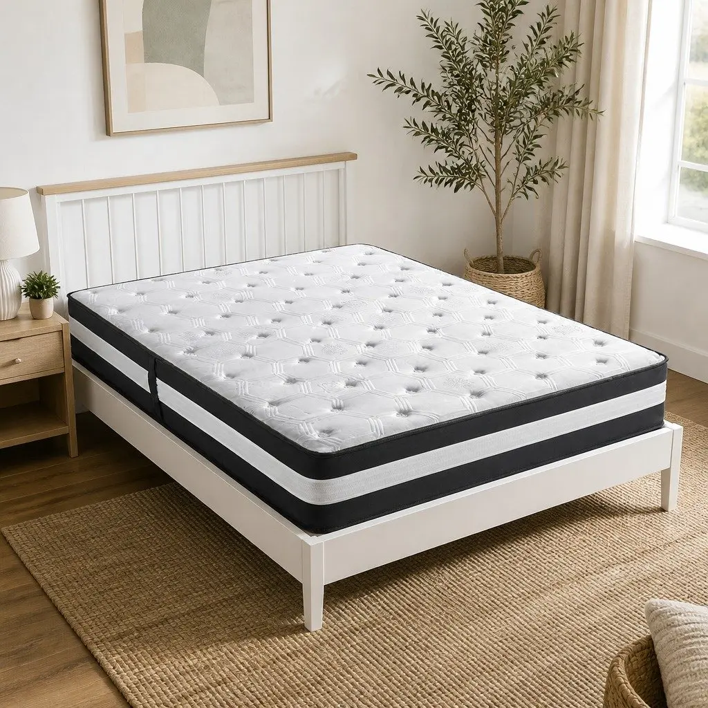 King Single Mattress 5 Zone Pocket Spring 25cm Medium Firm Cool Gel Infused Memory Foam Black or White