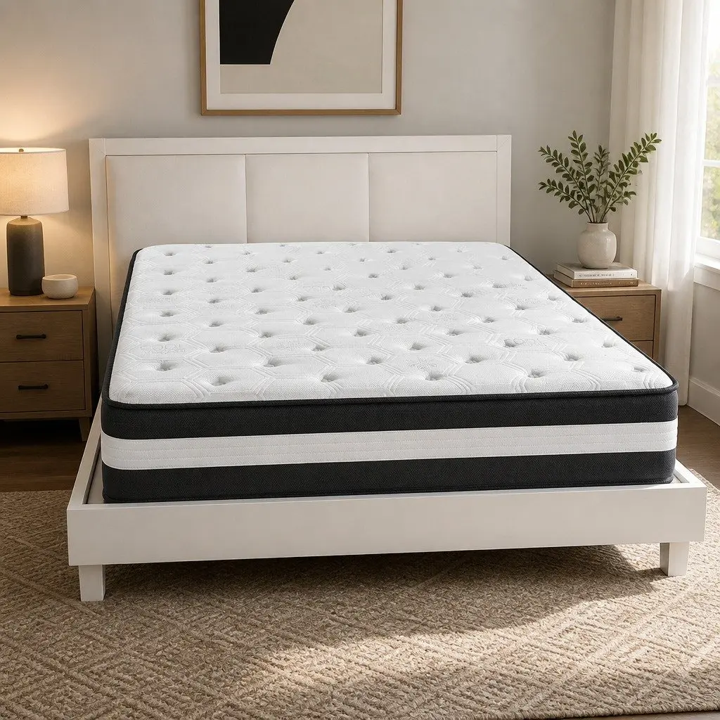 King Single Mattress 5 Zone Pocket Spring 25cm Medium Firm Cool Gel Infused Memory Foam Black or White