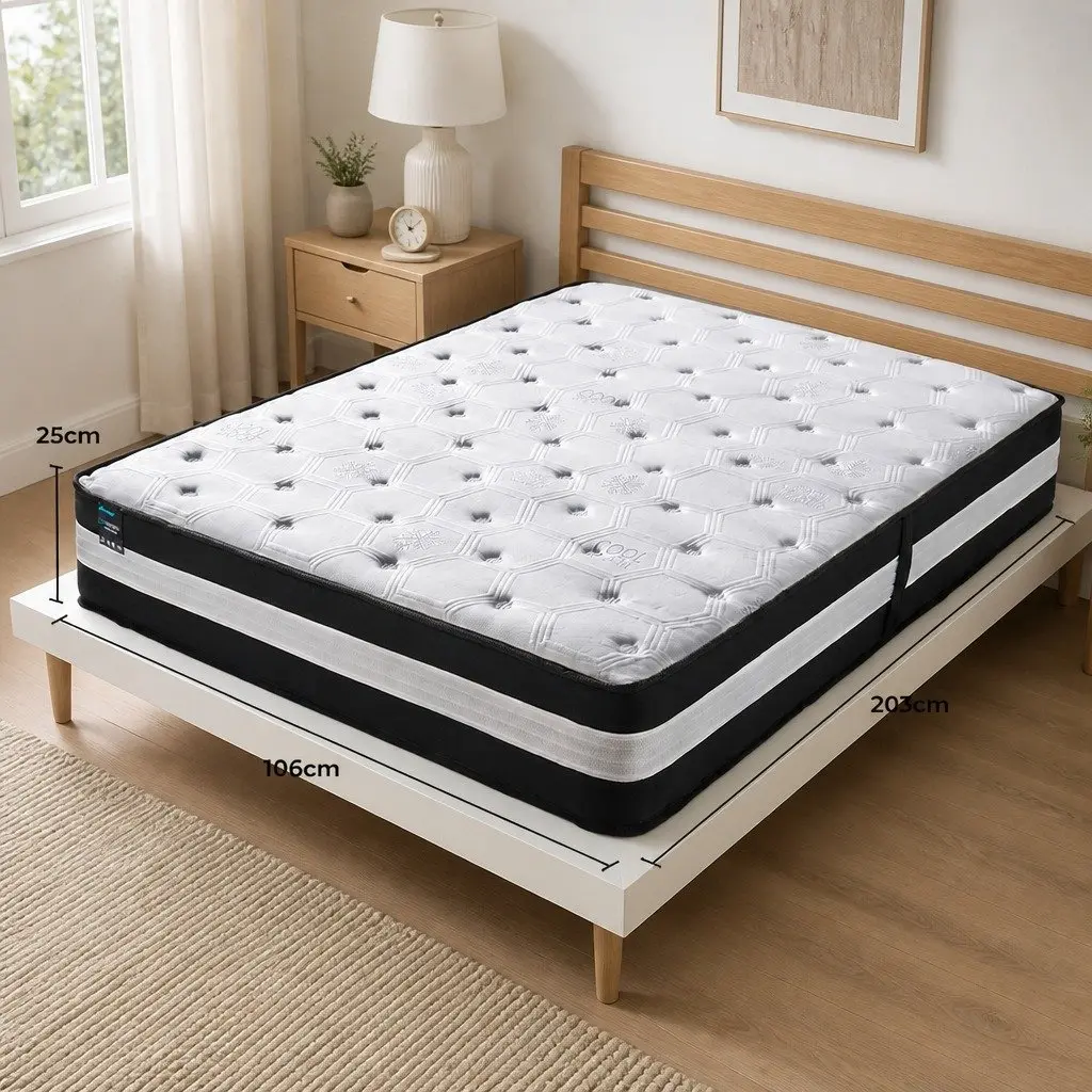 King Single Mattress 5 Zone Pocket Spring 25cm Medium Firm Cool Gel Infused Memory Foam Black or White