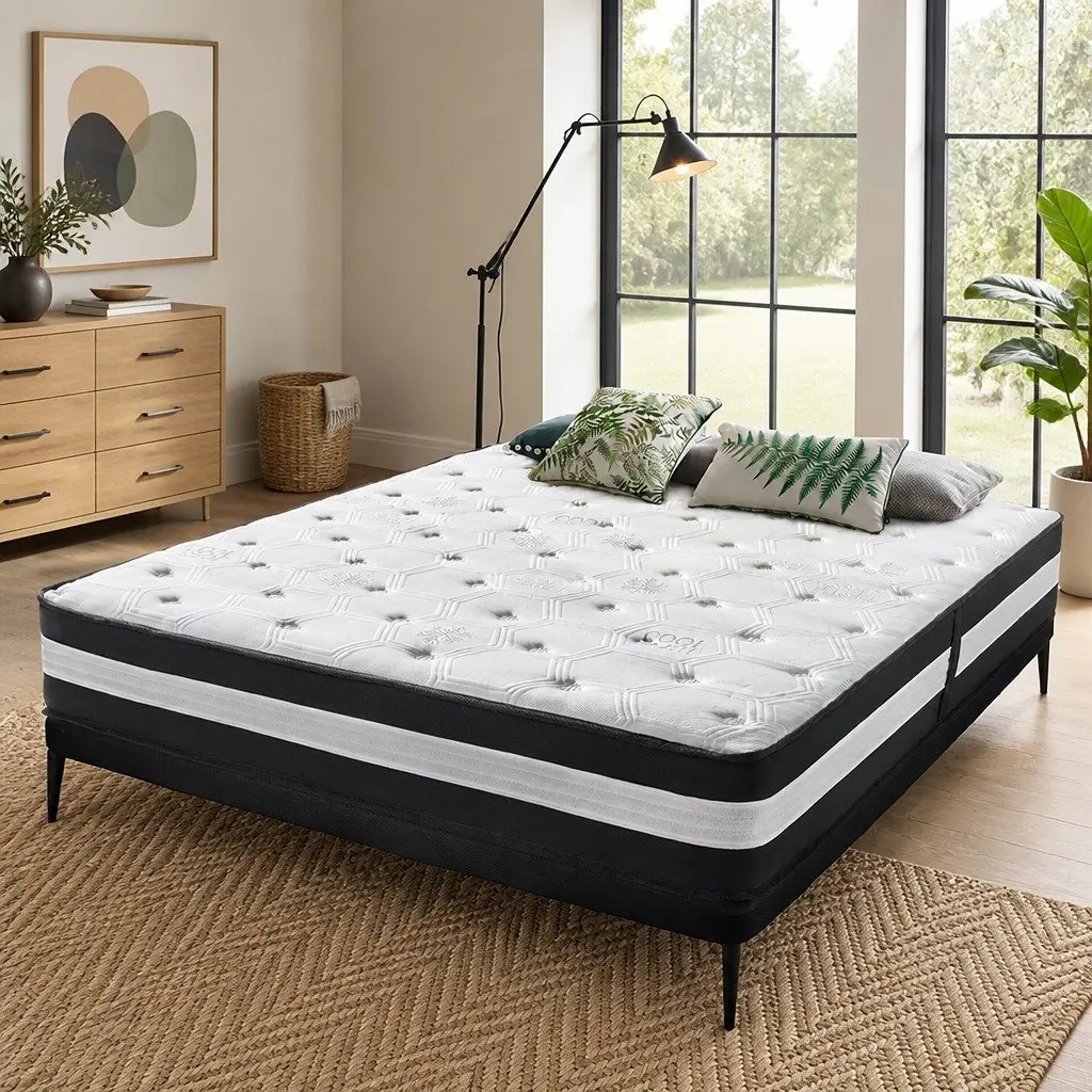 King Single Mattress 5 Zone Pocket Spring 25cm Medium Firm Cool Gel Infused Memory Foam Black or White