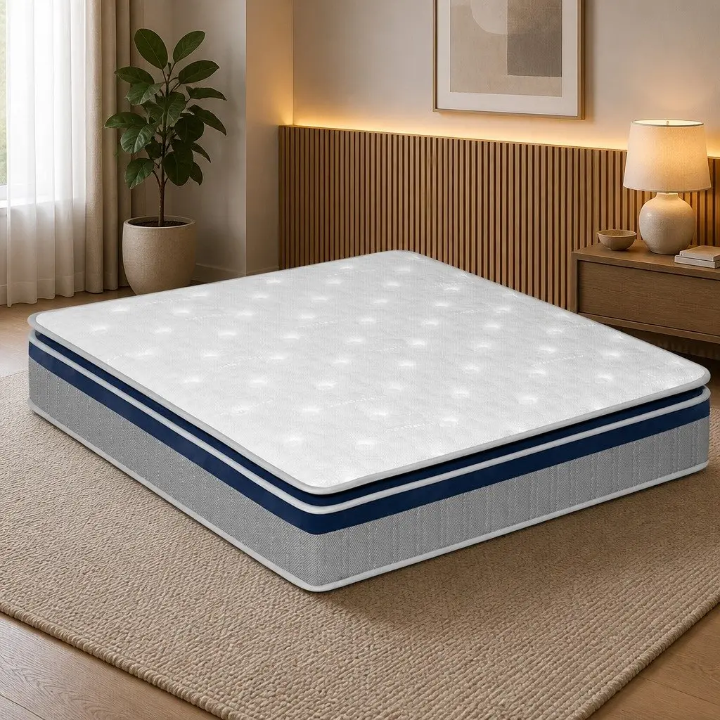 Double Spring Mattress Pillow Top 32cm Pocket Coil White