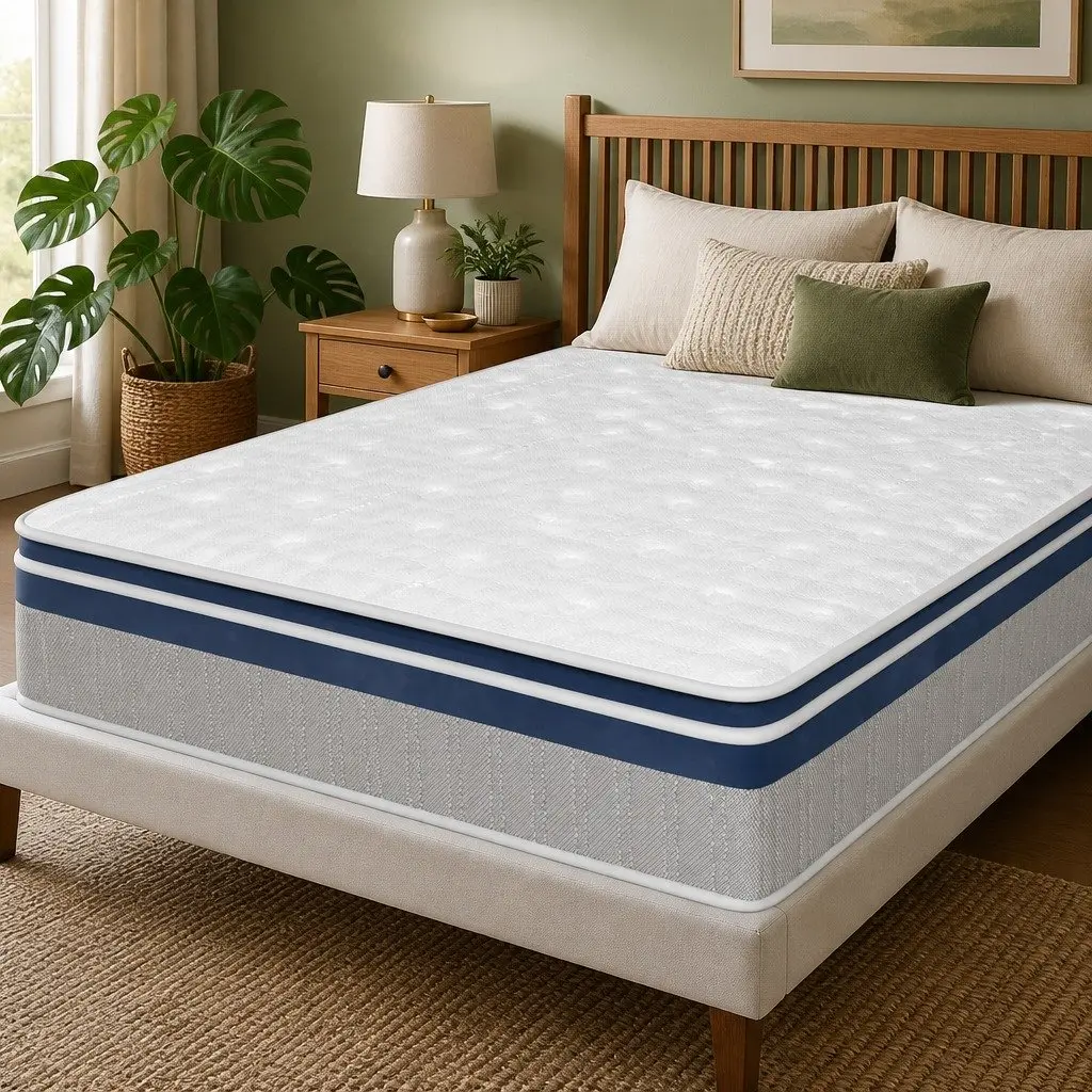Double Spring Mattress Pillow Top 32cm Pocket Coil White