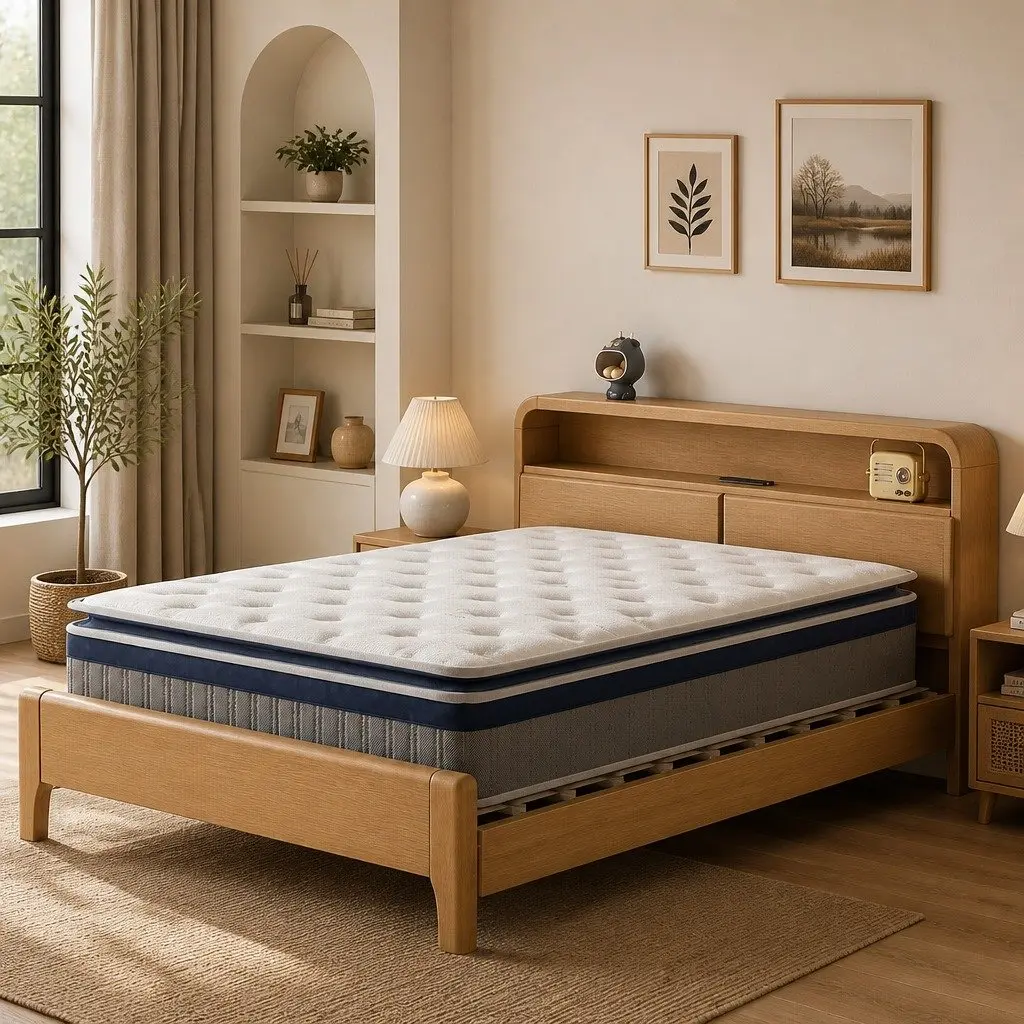 Double Spring Mattress Pillow Top 32cm Pocket Coil White