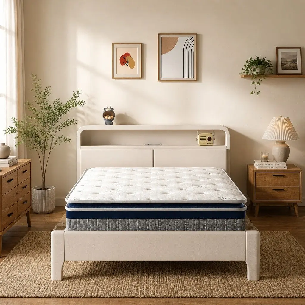 Double Spring Mattress Pillow Top 32cm Pocket Coil White