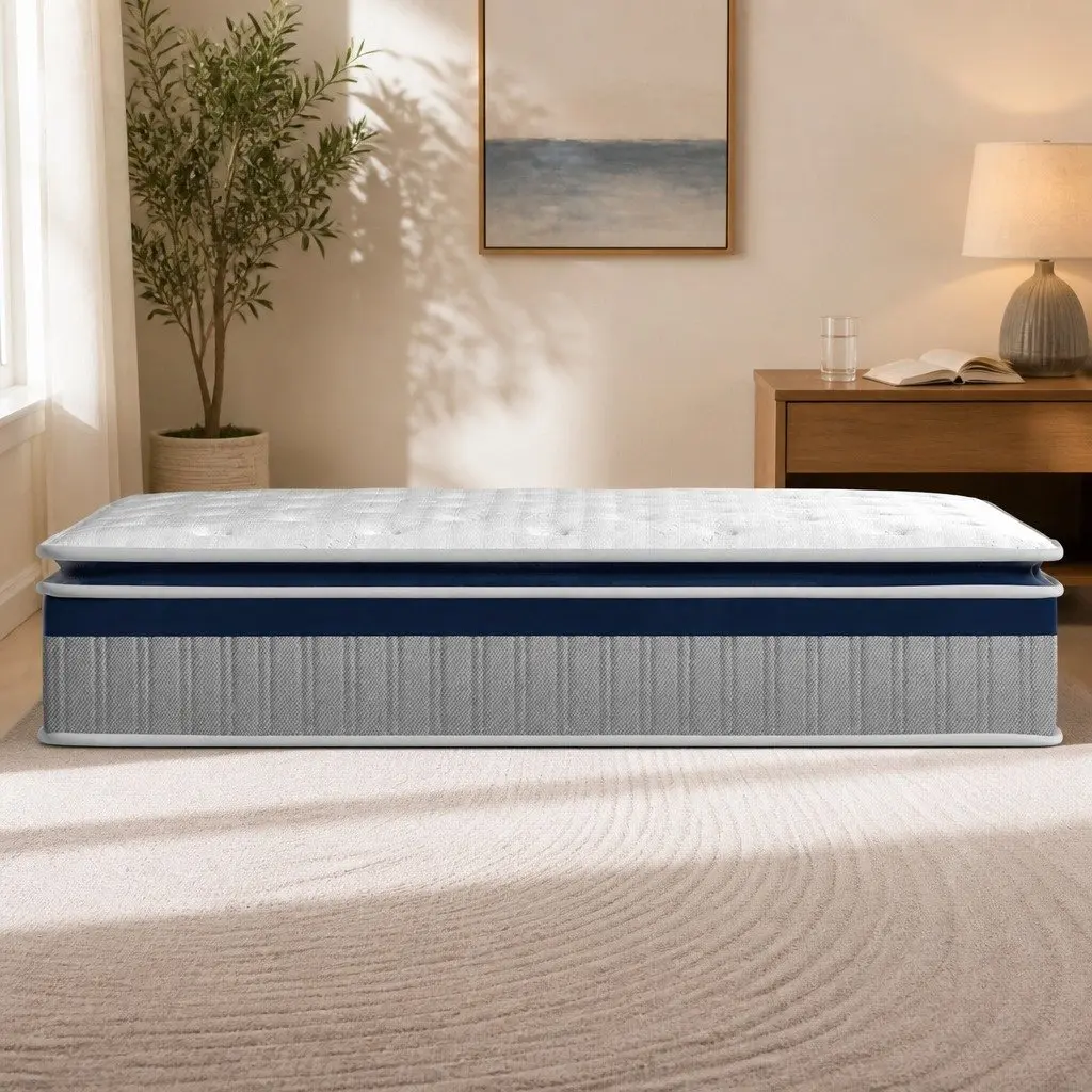 King Pillow Top Spring Mattress 203cm x 183cm x 32cm High Density Foam Pocket Spring White
