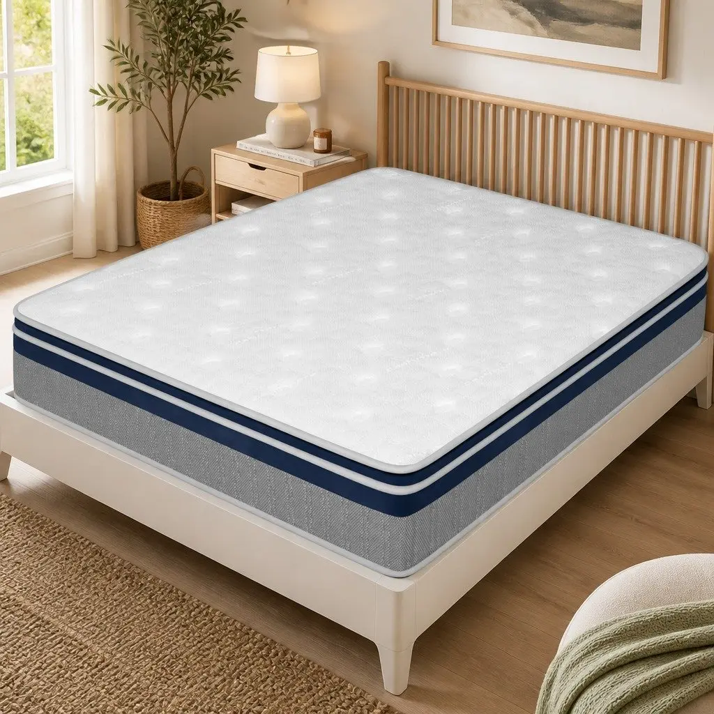 King Pillow Top Spring Mattress 203cm x 183cm x 32cm High Density Foam Pocket Spring White