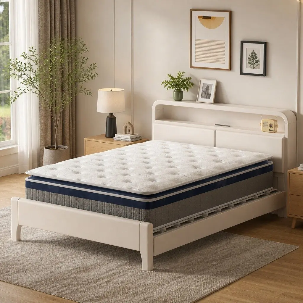 King Pillow Top Spring Mattress 203cm x 183cm x 32cm High Density Foam Pocket Spring White