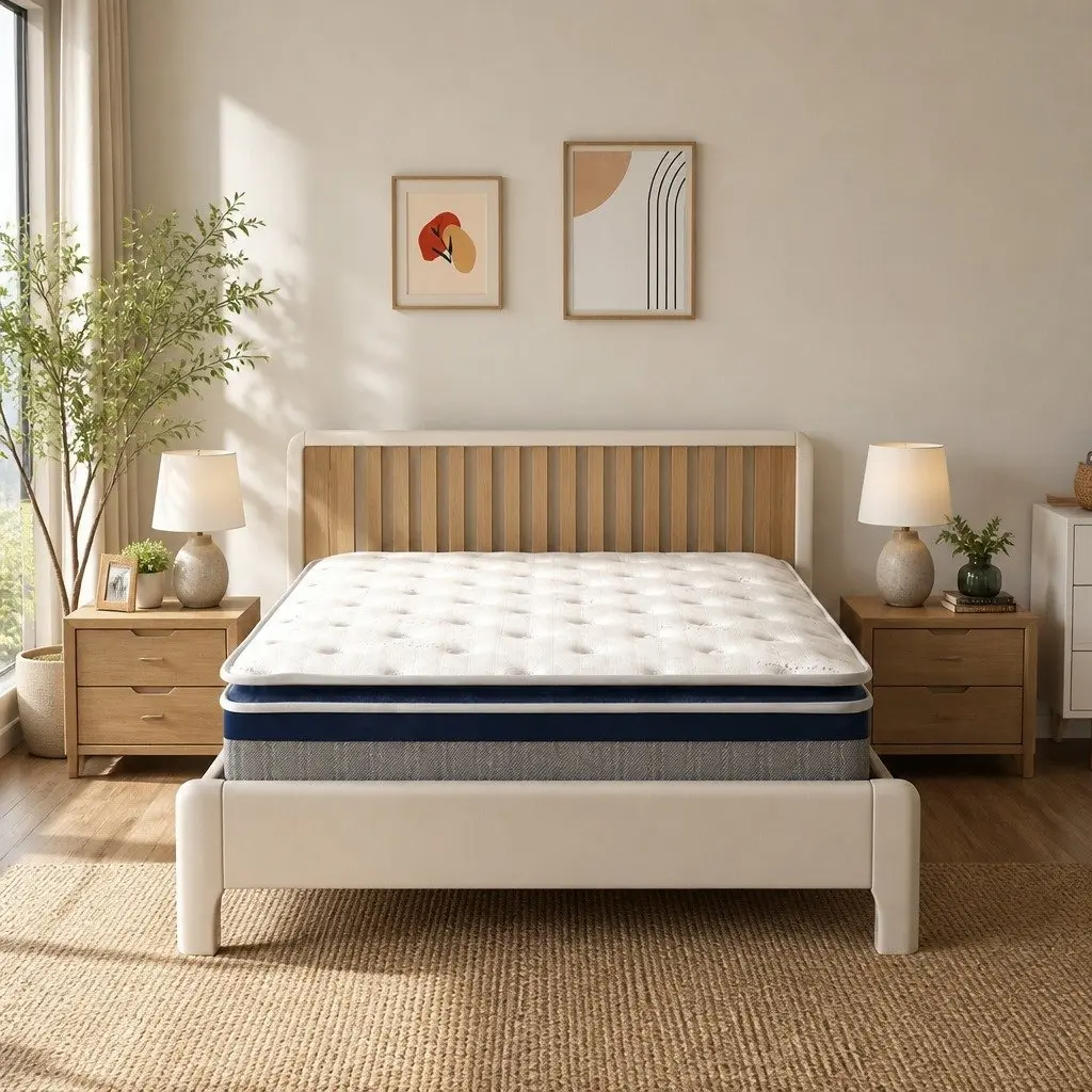 King Pillow Top Spring Mattress 203cm x 183cm x 32cm High Density Foam Pocket Spring White