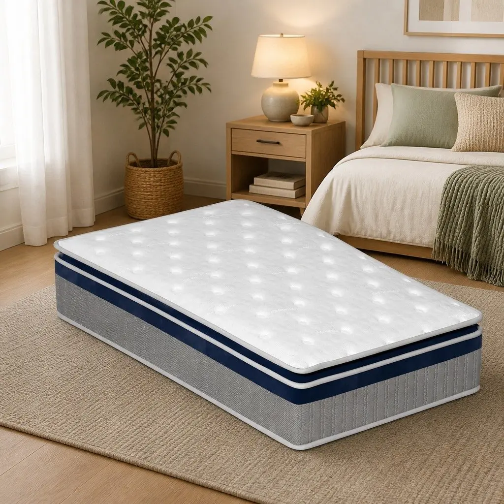 Single Pillow Top Spring Mattress 32cm Thick 7-Zone Pocket Coil Support White
