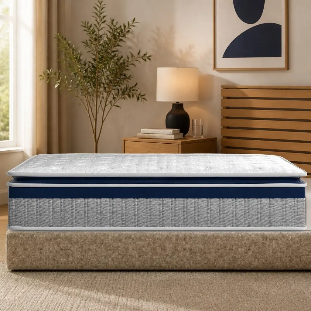 Single Pillow Top Spring Mattress 32cm Thick 7-Zone Pocket Coil Support White