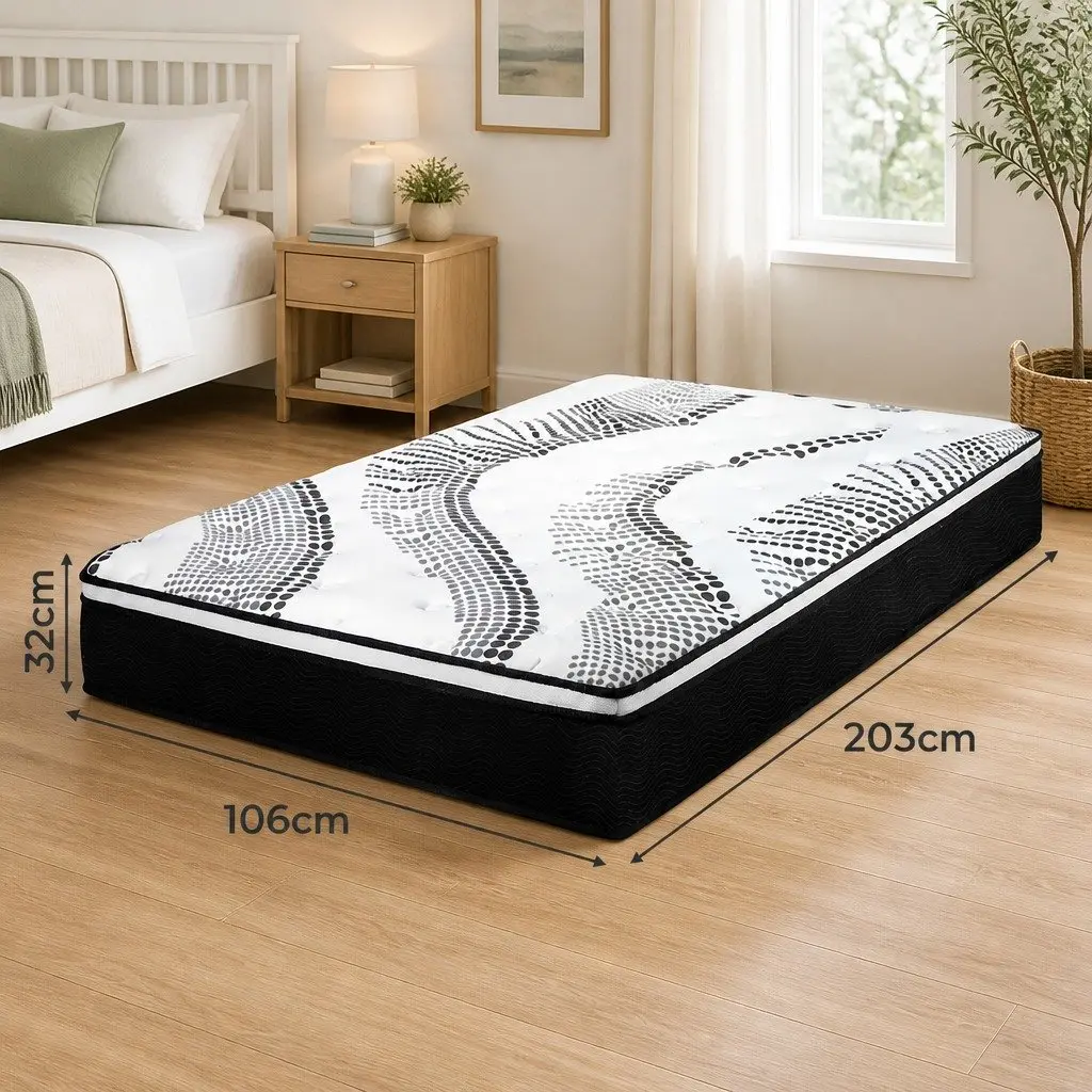 7 Zone Pocket Spring Mattress Hybrid Foam 32cm King Single White and Black