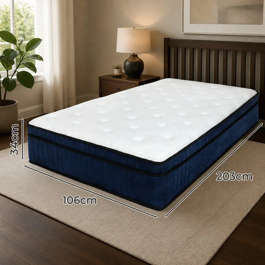 King Single Mattress 34cm 7 Zone Pocket Spring Hybrid Foam Orthopedic Support