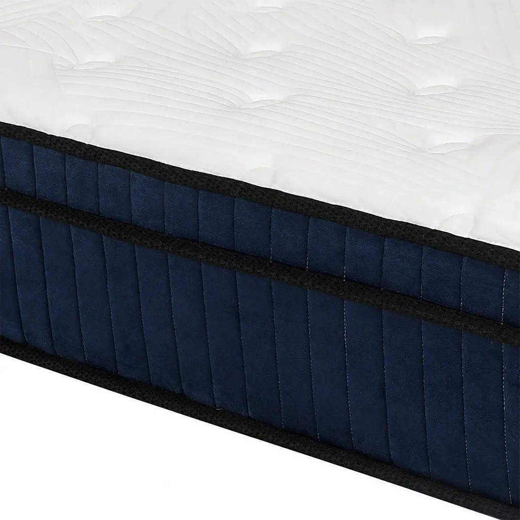 King Mattress 7 Zone Pocket Spring Medium Firm Hybrid Foam Support 203cm L x 183cm W x 34cm H White and Blue